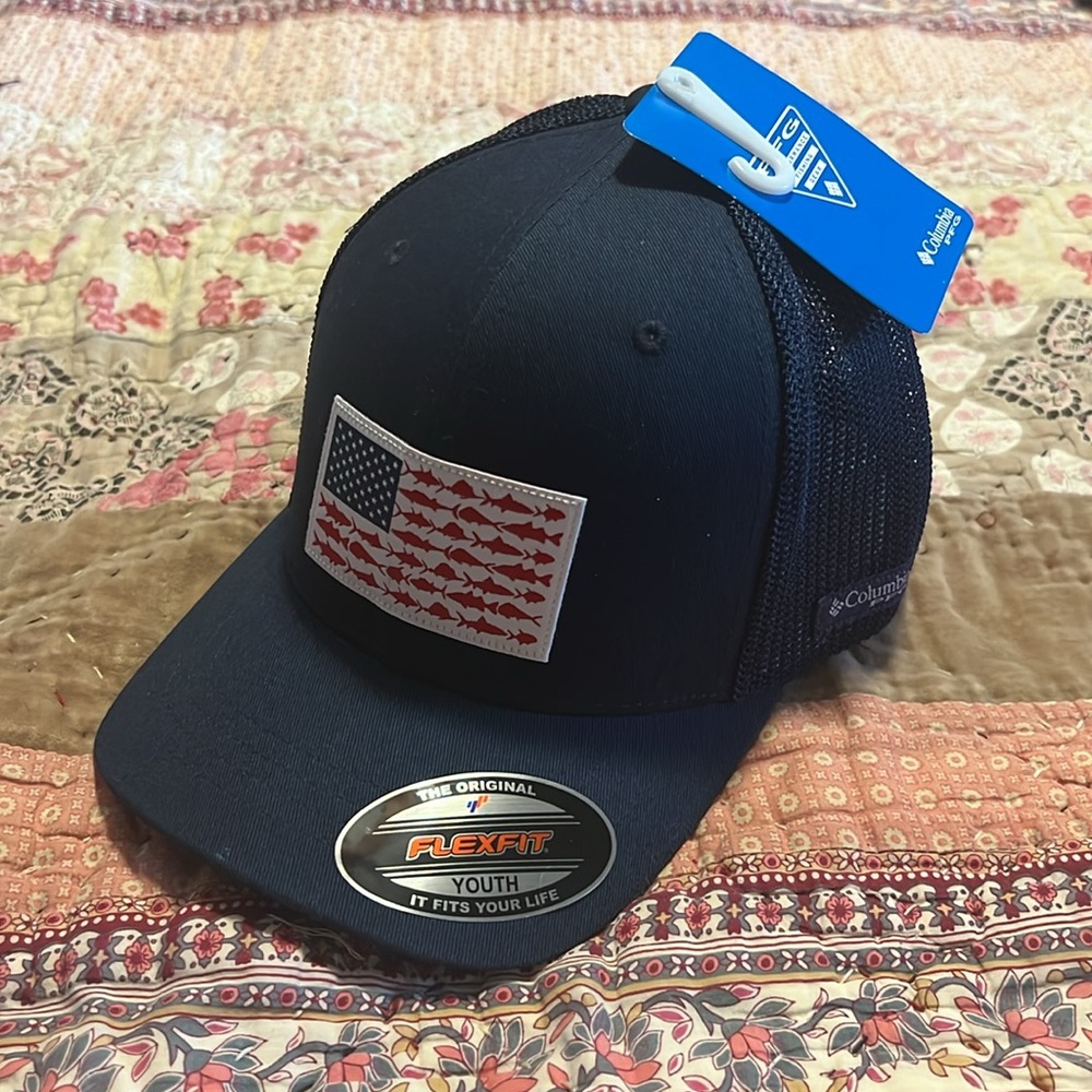 Columbia PFG Youth Navy Fish Flag FLEXFIT
